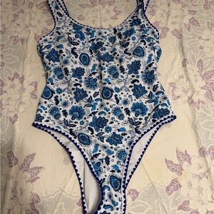Source Unknown Blue & White Floral One-Piece Swimsuit